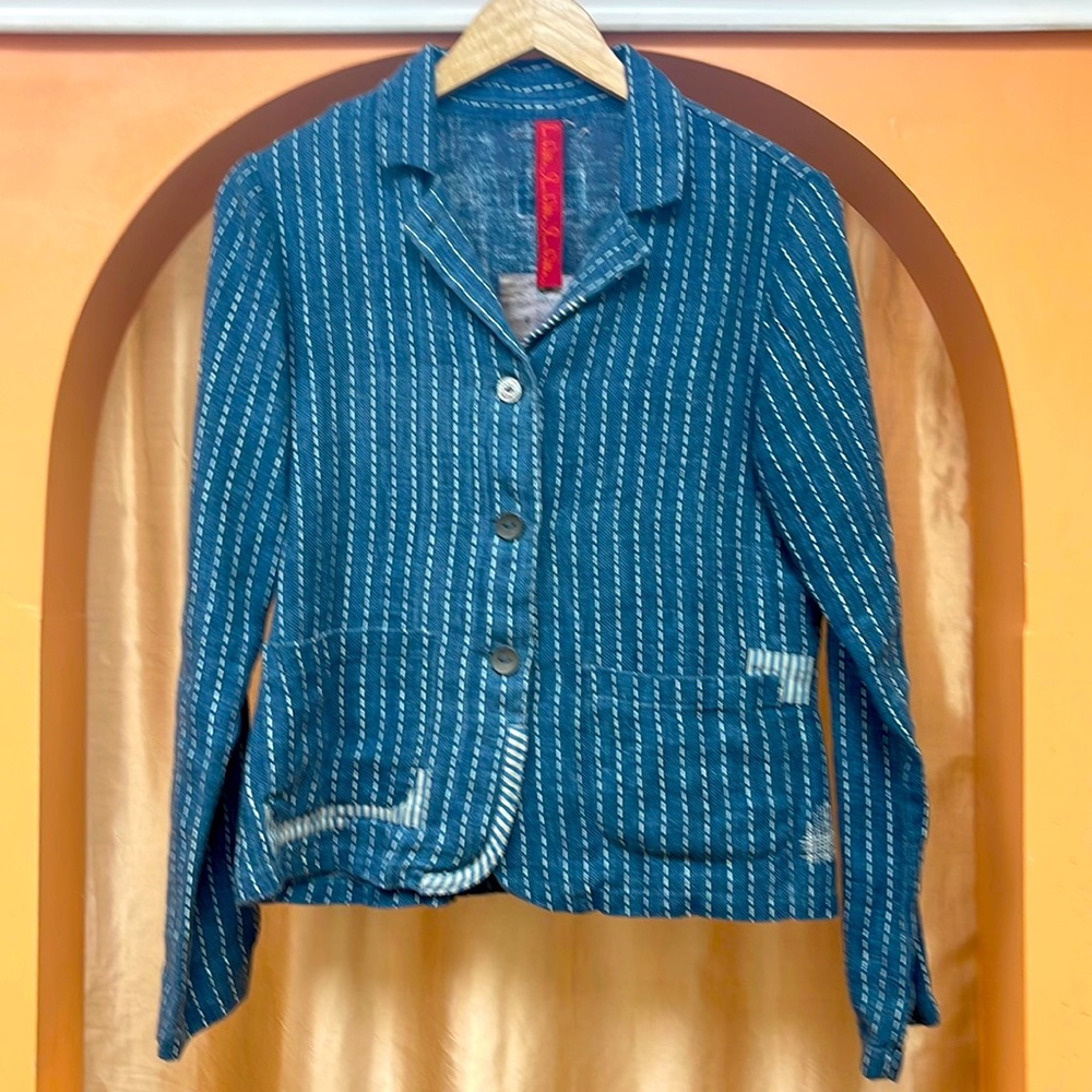 Ewa I Walla Blue Pinstripes Jacket in Linen. Made in Sweden.